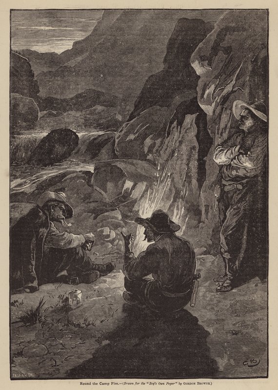 Alrededor del fuego del campamento (litografía) de Gordon Frederick (after) Browne