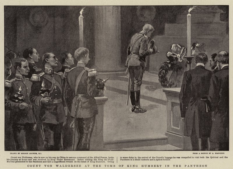 El Conde von Waldersee en la tumba del Rey Humberto en el Panteón de Gordon Frederick Browne