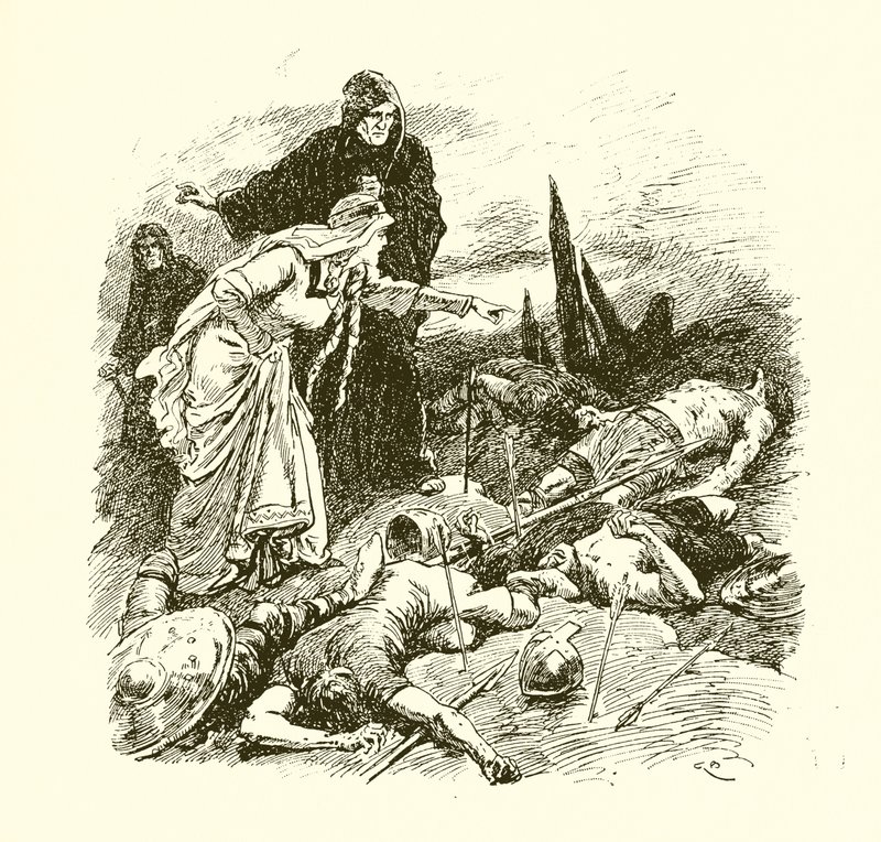 La reina Edith encontrando el cuerpo de Harold después de la Batalla de Hastings de Gordon Frederick Browne