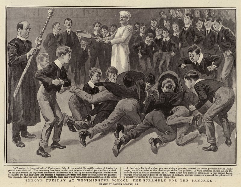 Martes de Carnaval en la Escuela de Westminster, la lucha por el panqueque de Gordon Frederick Browne