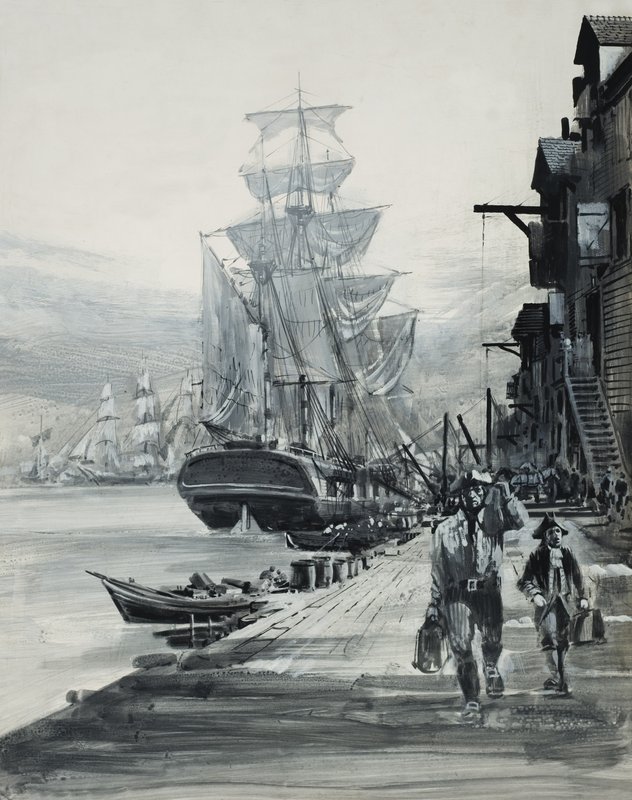 Escena portuaria (gouache sobre papel) de Graham Coton