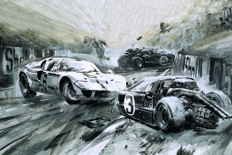 La carrera de Le Mans en 1967 (gouache sobre papel) de Graham Coton