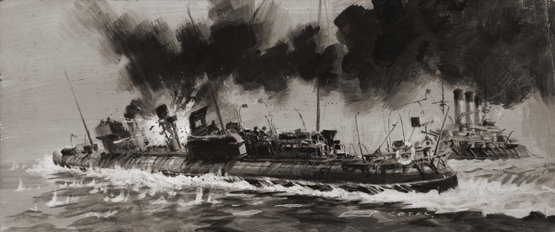 Unidentified WW1 naval engagement (gouache sobre papel) de Graham Coton
