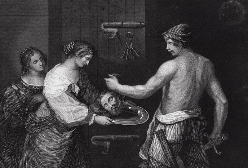 La Cabeza de Juan el Bautista traída en un Cargador, Mateo, Cap XIV, vs 6 de Guercino (1591 1666) (after)