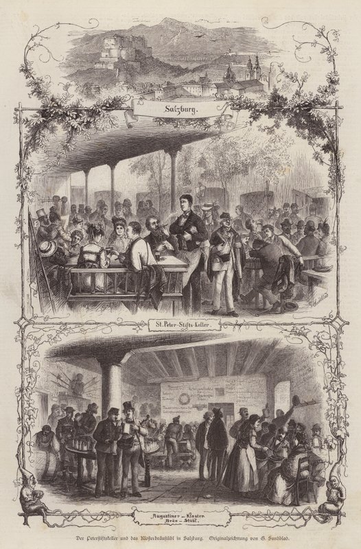 Peterstiftkeller y Klosterbraustubl, cervecerías en Salzburgo, Austria de Gustav (after) Sundblad