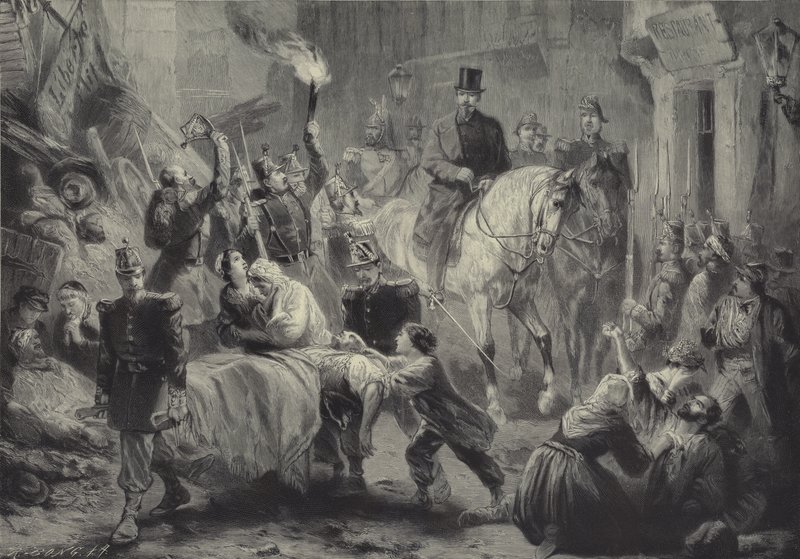 Luis Napoleón visitando las barricadas de París a caballo en la noche del 3 de diciembre de 1851 de Gustav Bartsch