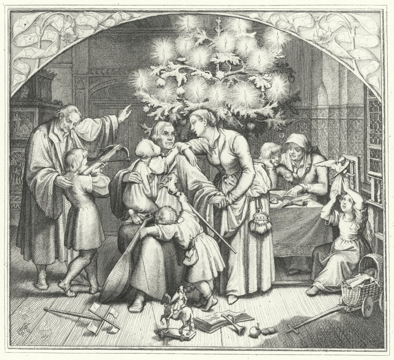Martín Lutero y su familia disfrutando de la temporada festiva (grabado) de Gustav Ferdinand Leopold Konig