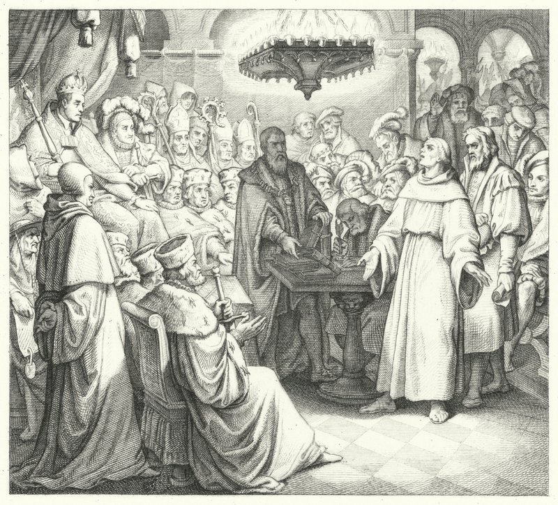 Martín Lutero comparece ante el Emperador Carlos V en la Dieta de Worms (grabado) de Gustav Ferdinand Leopold Konig