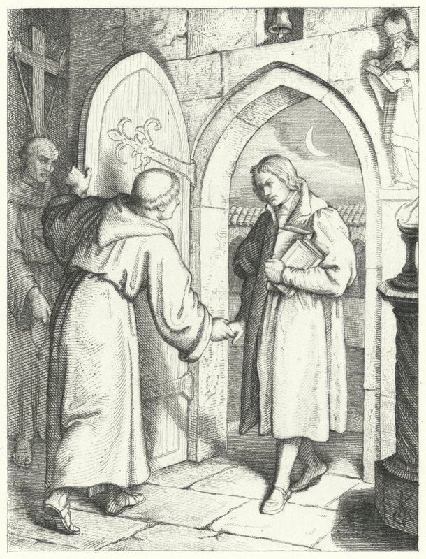 Martín Lutero entrando en el Monasterio de San Agustín en Erfurt el 17 de julio de 1505 de Gustav Ferdinand Leopold Konig