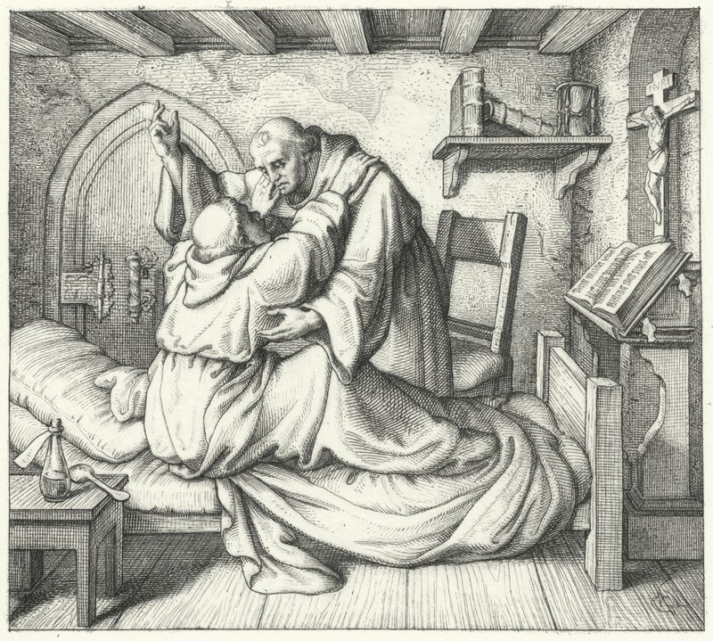 Martín Lutero es consolado por un compañero monje durante su tormento espiritual en el monasterio de Gustav Ferdinand Leopold Konig