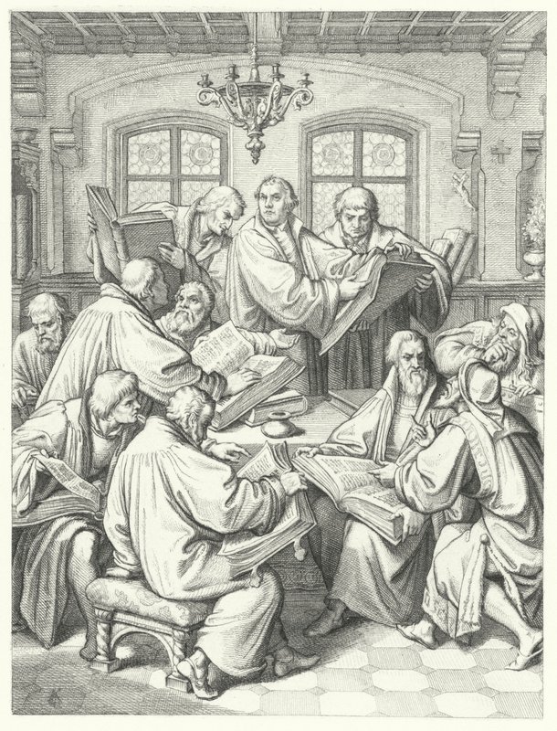 Martín Lutero traduciendo la Biblia al alemán (grabado) de Gustav Ferdinand Leopold Konig