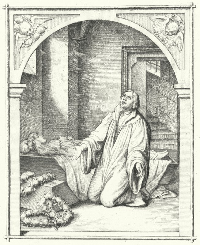 Martín Lutero con el cuerpo muerto de su hija Magdalena, 1542 de Gustav Ferdinand Leopold Konig