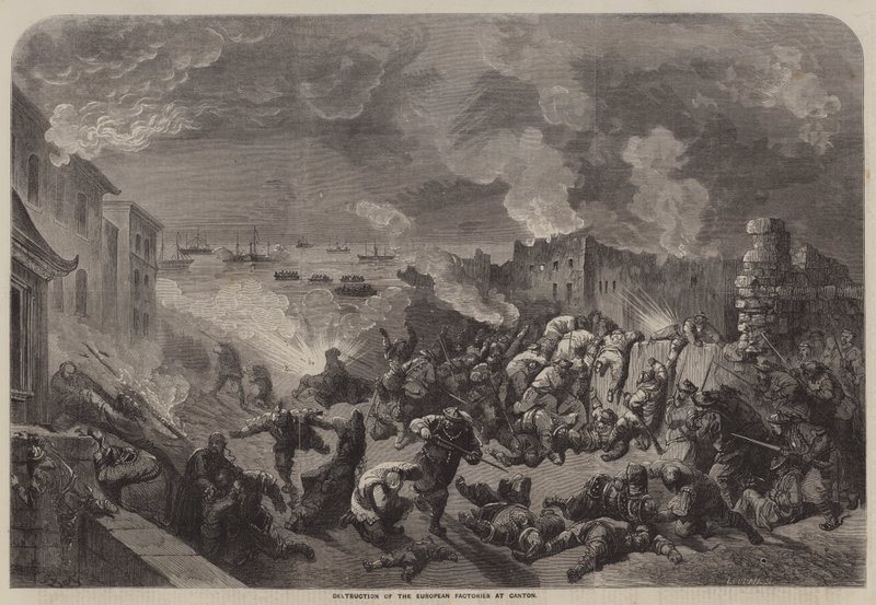 Destrucción de las fábricas europeas en Cantón de Gustave Dore