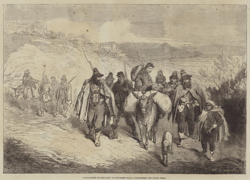 Disolución del ejército del sur de Italia, voluntarios regresando a casa de Gustave Dore