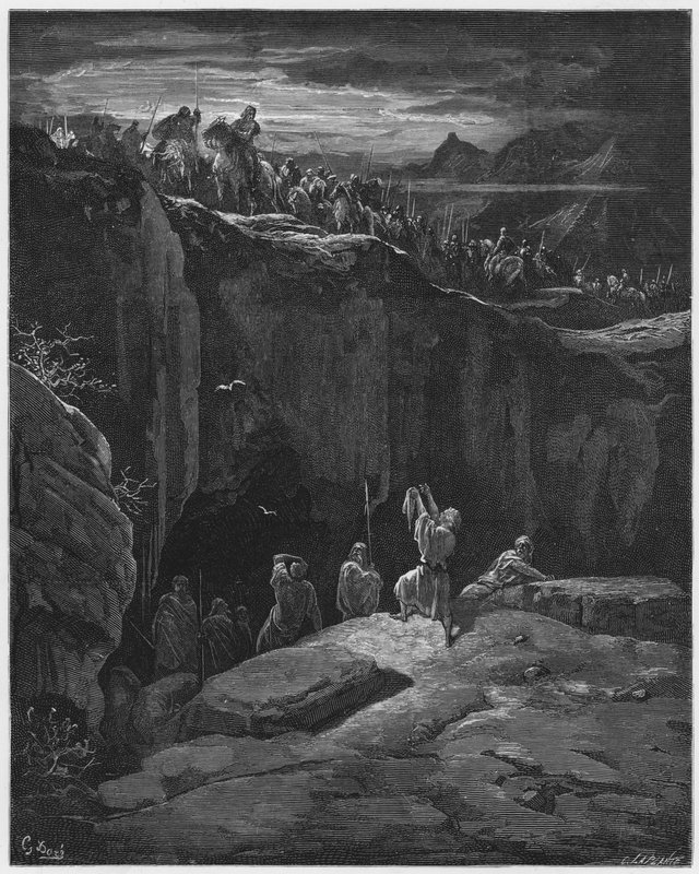 David mostrando a Saúl que le había perdonado la vida de Gustave Dore