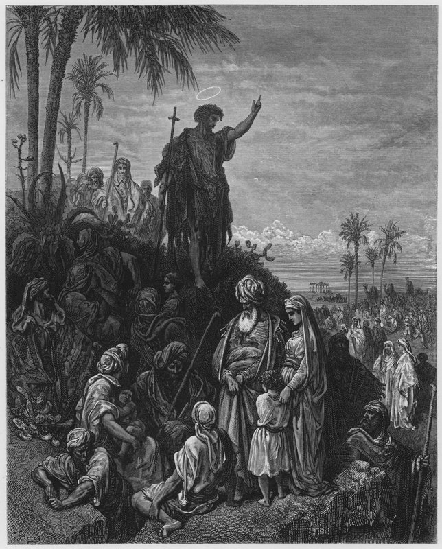 La Biblia de Gustave Doré: Juan el Bautista predicando en el desierto de Gustave Dore
