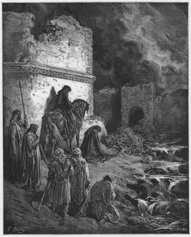 Biblia de Gustave Doré: Nehemías viendo en secreto las ruinas de los muros de Jerusalén de Gustave Dore