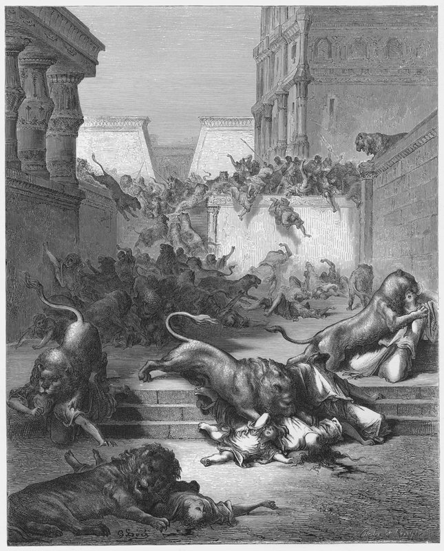 Biblia de Gustave Doré: Las naciones extrañas asesinadas por los leones de Samaria de Gustave Dore
