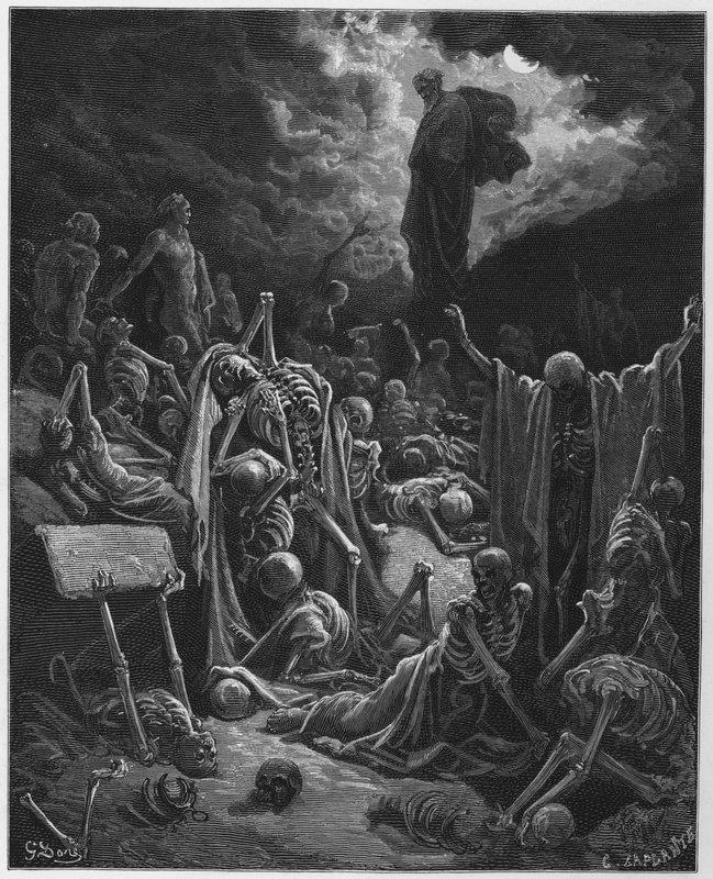 La visión del valle de los huesos secos de Gustave Dore