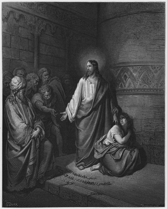 La Biblia de Gustave Doré: La mujer sorprendida en adulterio de Gustave Dore