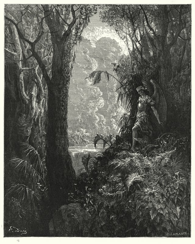 Ilustración de Gustave Doré para El Paraíso Perdido de Milton, Libro IV, línea 247 de Gustave Dore