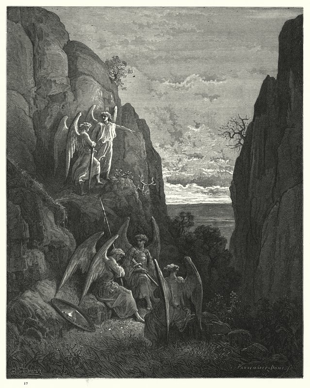 Ilustración de Gustave Doré para El Paraíso Perdido de Milton, Libro IV, líneas 589, 590 de Gustave Dore