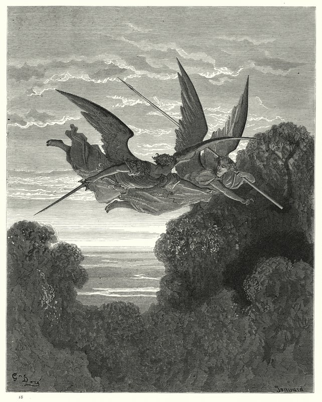 Ilustración de Gustave Doré para El Paraíso Perdido de Milton, Libro IV, líneas 798, 799 de Gustave Dore