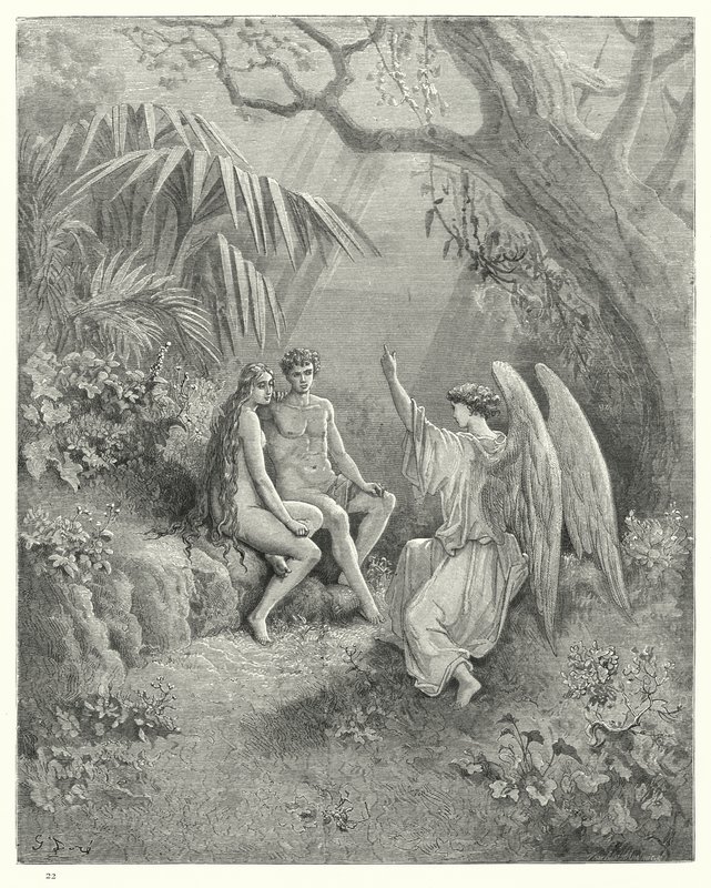 Ilustración de Gustave Doré para El Paraíso Perdido de Milton, Libro V, líneas 468-470 de Gustave Dore
