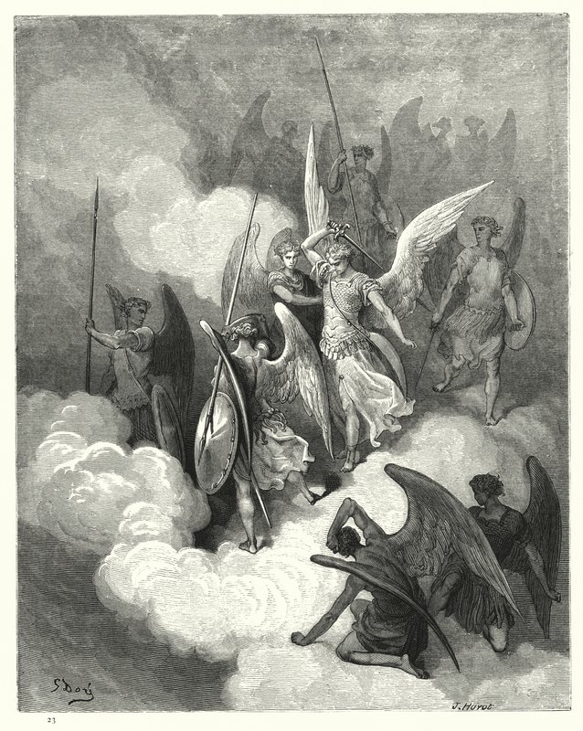 Ilustración de Gustave Doré para El Paraíso Perdido de Milton, Libro VI, línea 188 de Gustave Dore