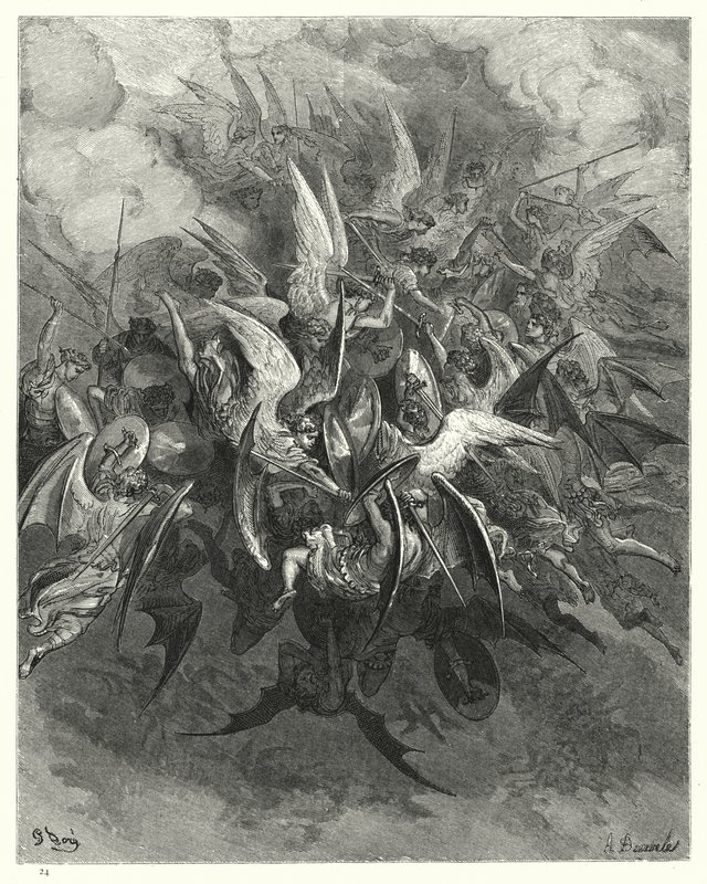 Ilustración de Gustave Doré para El Paraíso Perdido de Milton, Libro VI, líneas 207-209 de Gustave Dore