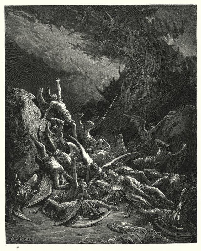 Ilustración de Gustave Doré para El Paraíso Perdido de Milton, Libro VI, línea 871 de Gustave Dore