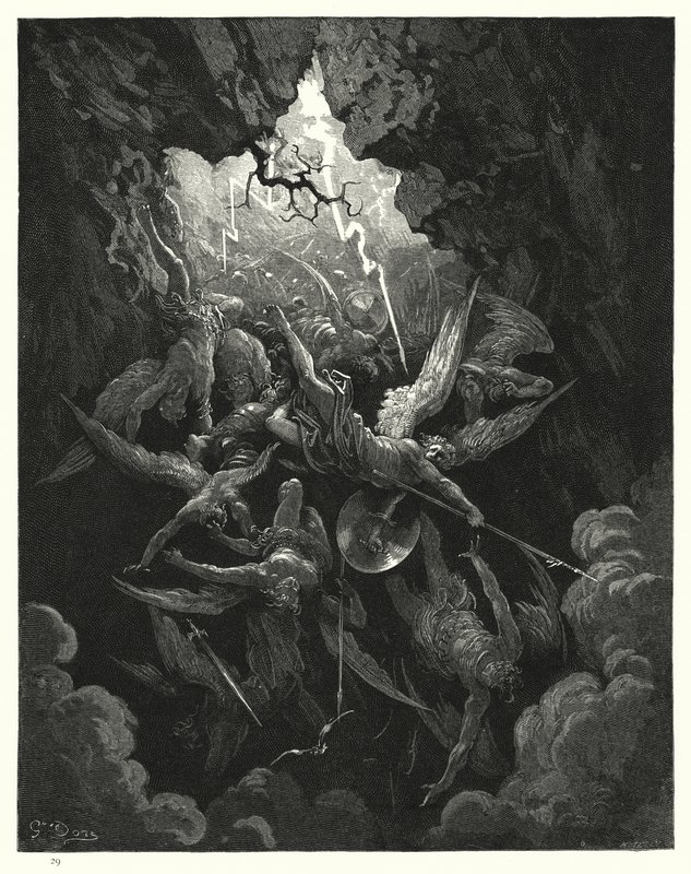 Ilustración de Gustave Doré para El Paraíso Perdido de Milton, Libro VI, líneas 874, 875 de Gustave Dore