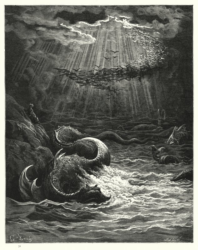 Ilustración de Gustave Doré para El Paraíso Perdido de Milton, Libro VII, líneas 387-389 de Gustave Dore
