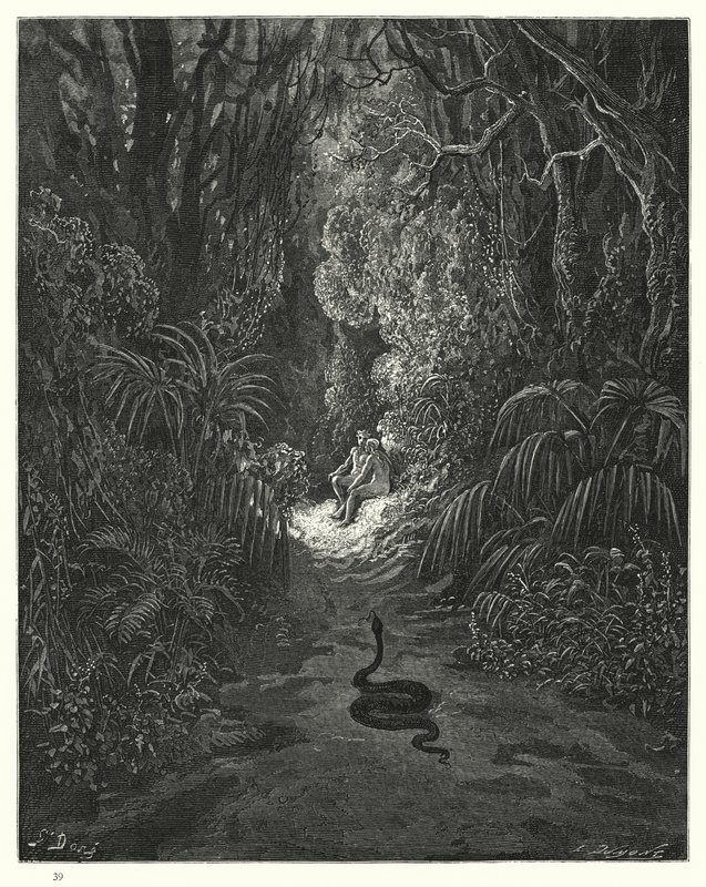Ilustración de Gustave Doré para El Paraíso Perdido de Milton, Libro IX, líneas 434, 435 de Gustave Dore