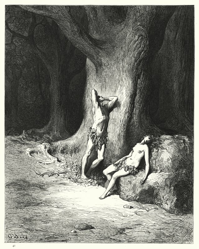 Ilustración de Gustave Doré para El Paraíso Perdido de Milton, Libro IX, líneas 1121-1123 de Gustave Dore