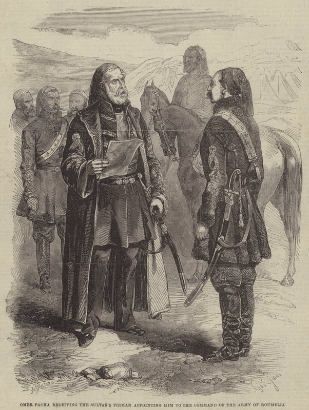 Omer Pacha recibiendo el Firman del Sultán nombrándolo comandante del ejército de Rumelia de Gustave Janet