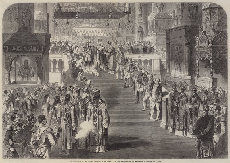 La coronación del Emperador Alejandro II de Rusia, en la Catedral de la Asunción de Gustave Janet