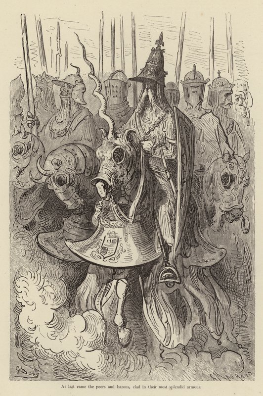 Por fin llegaron los pares y barones, vestidos con su armadura más espléndida de Gustave after Dore