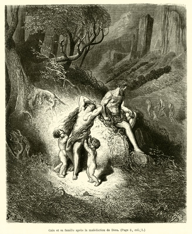 Caín y su familia después de la maldición de Dios de Gustave after Dore