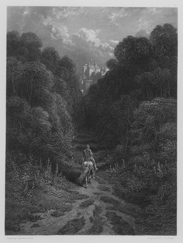 Lancelot acercándose al castillo de Astolat de Gustave after Dore