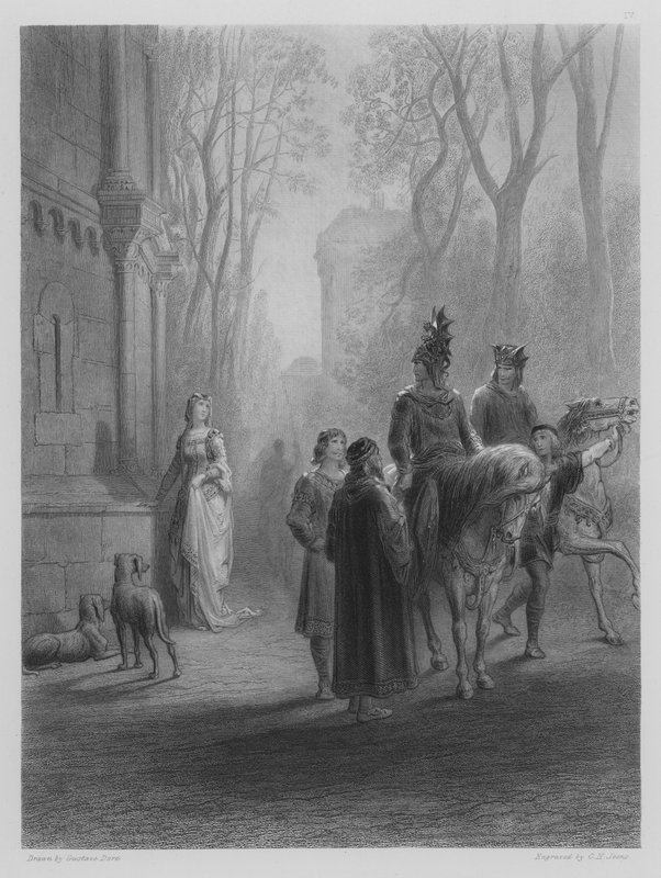 Lancelot se despide de Elaine de Gustave after Dore
