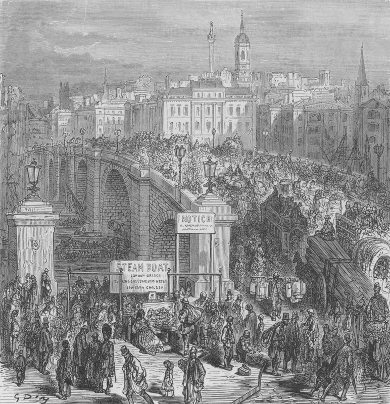 El Puente de Londres, en 1875 de Gustave after Dore