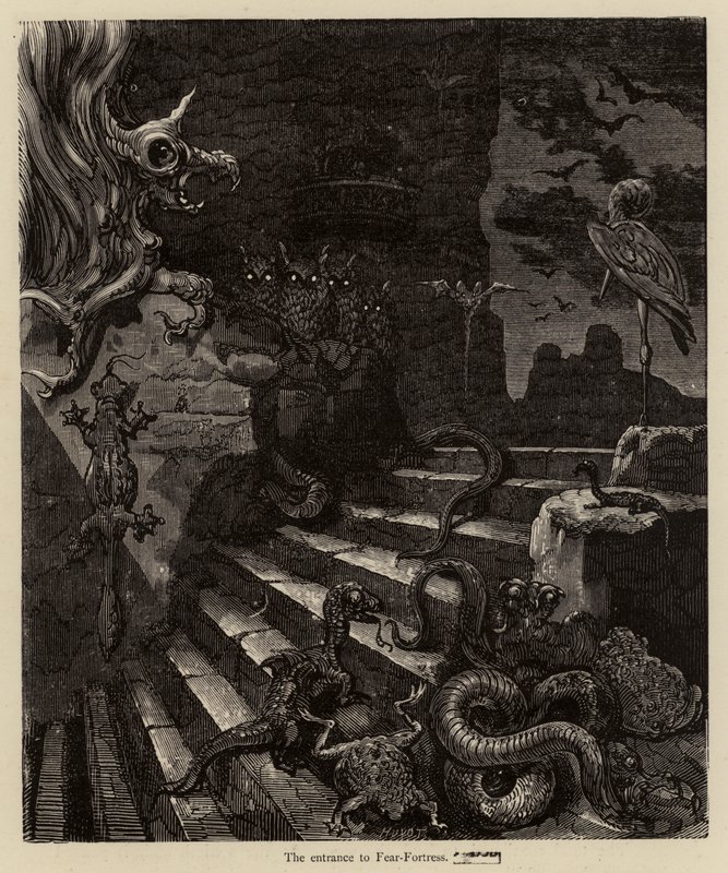 La entrada a la Fortaleza del Miedo de Gustave after Dore