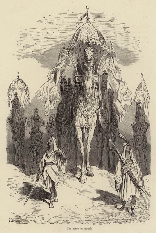 Las huríes en camellos de Gustave after Dore