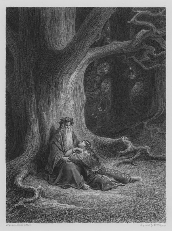 Vivien y Merlín reposan de Gustave after Dore