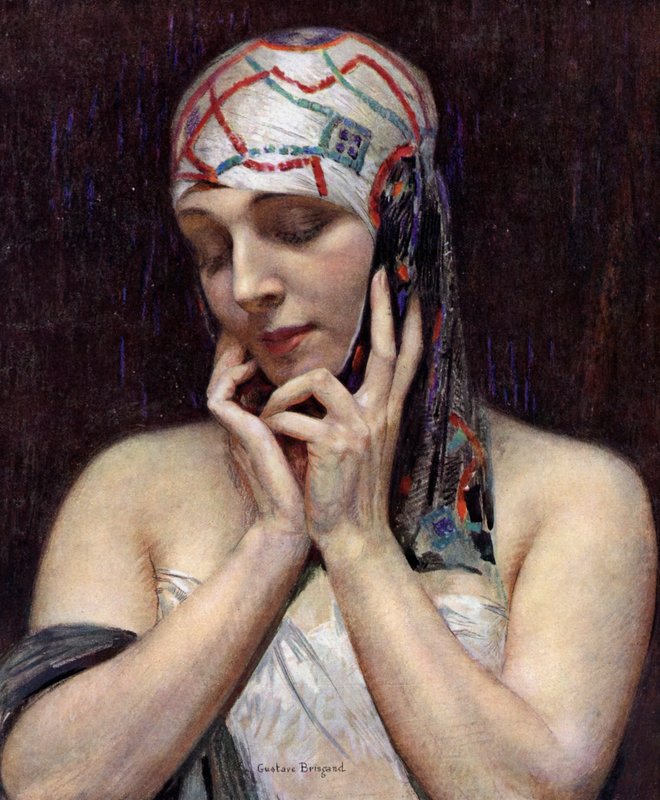 Meditación (litografía en color) de Gustave Brisgand
