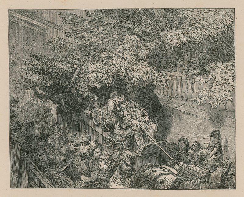 Un coche abarrotado tirado por caballos de Gustave Dore
