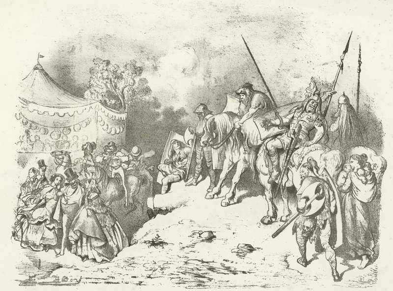 Un britano antiguo contemplando el traje de sus descendientes de Gustave Dore