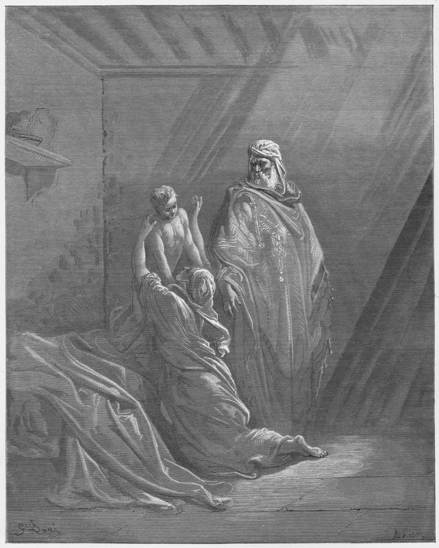 Biblia de Gustave Doré: Elías resucita al hijo de la viuda de Sarepta de Gustave Dore