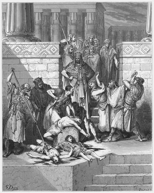 Biblia de Gustave Doré: Matanza de los hijos de Sedequías ante su padre de Gustave Dore